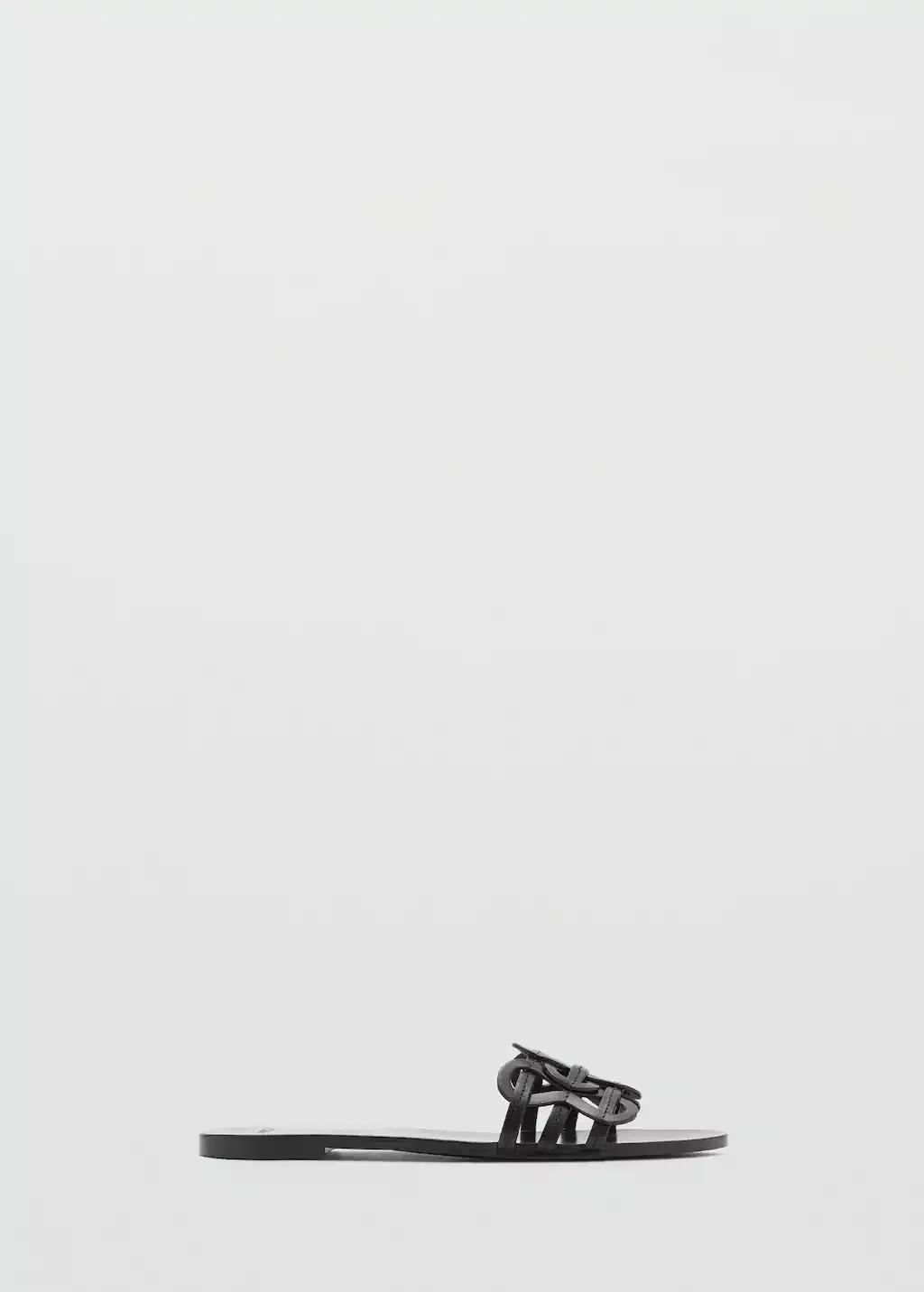 BLACK Leather sandals with intertwined strap, 0201_99, large image number 3