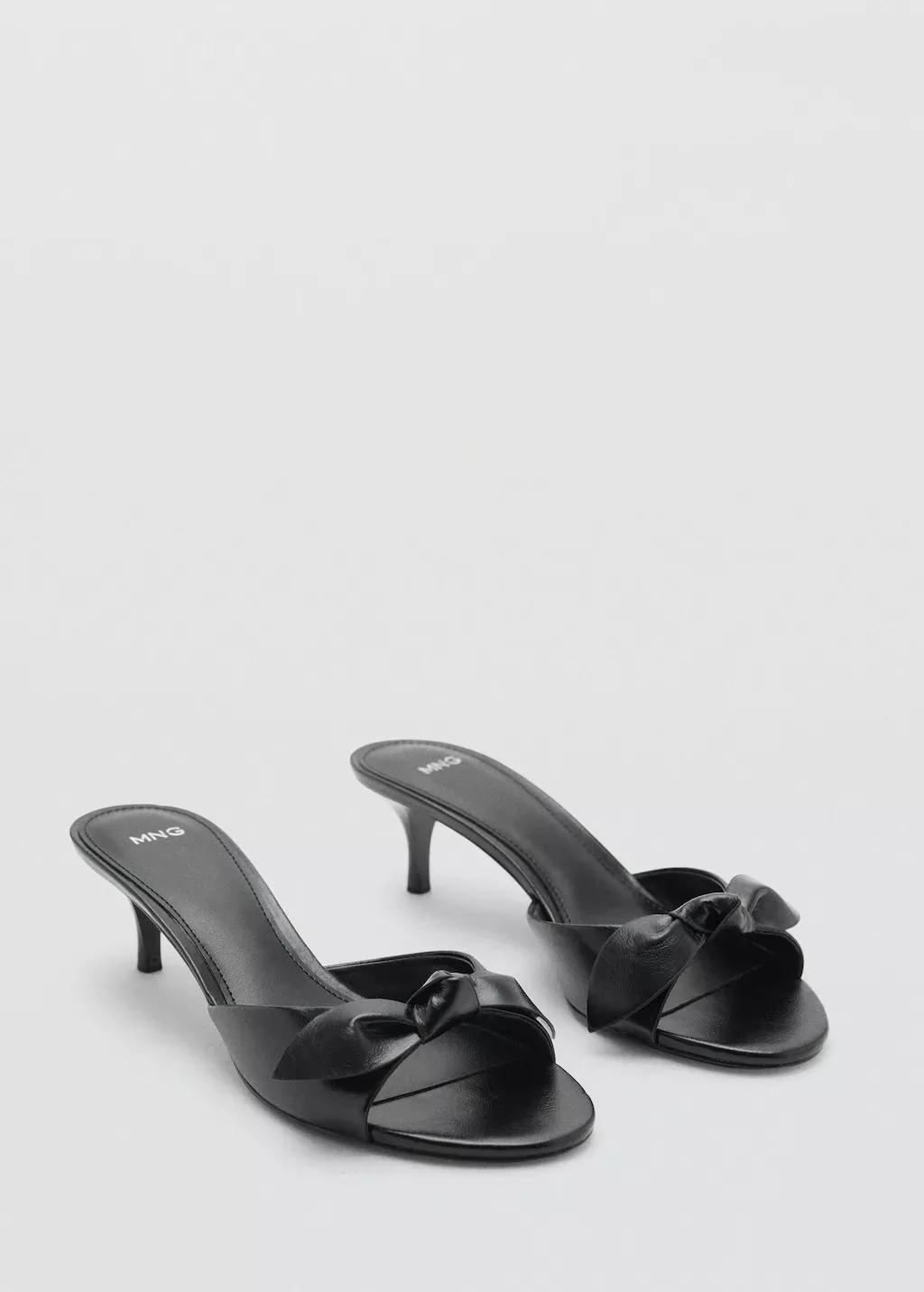 BLACK Bow heel sandals, Black, medium