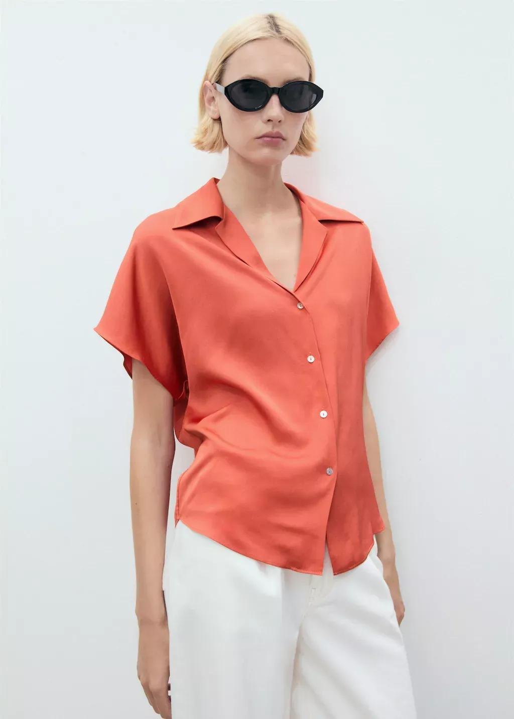 Red Short Sleeve Fluid Shirt, , large image number 0