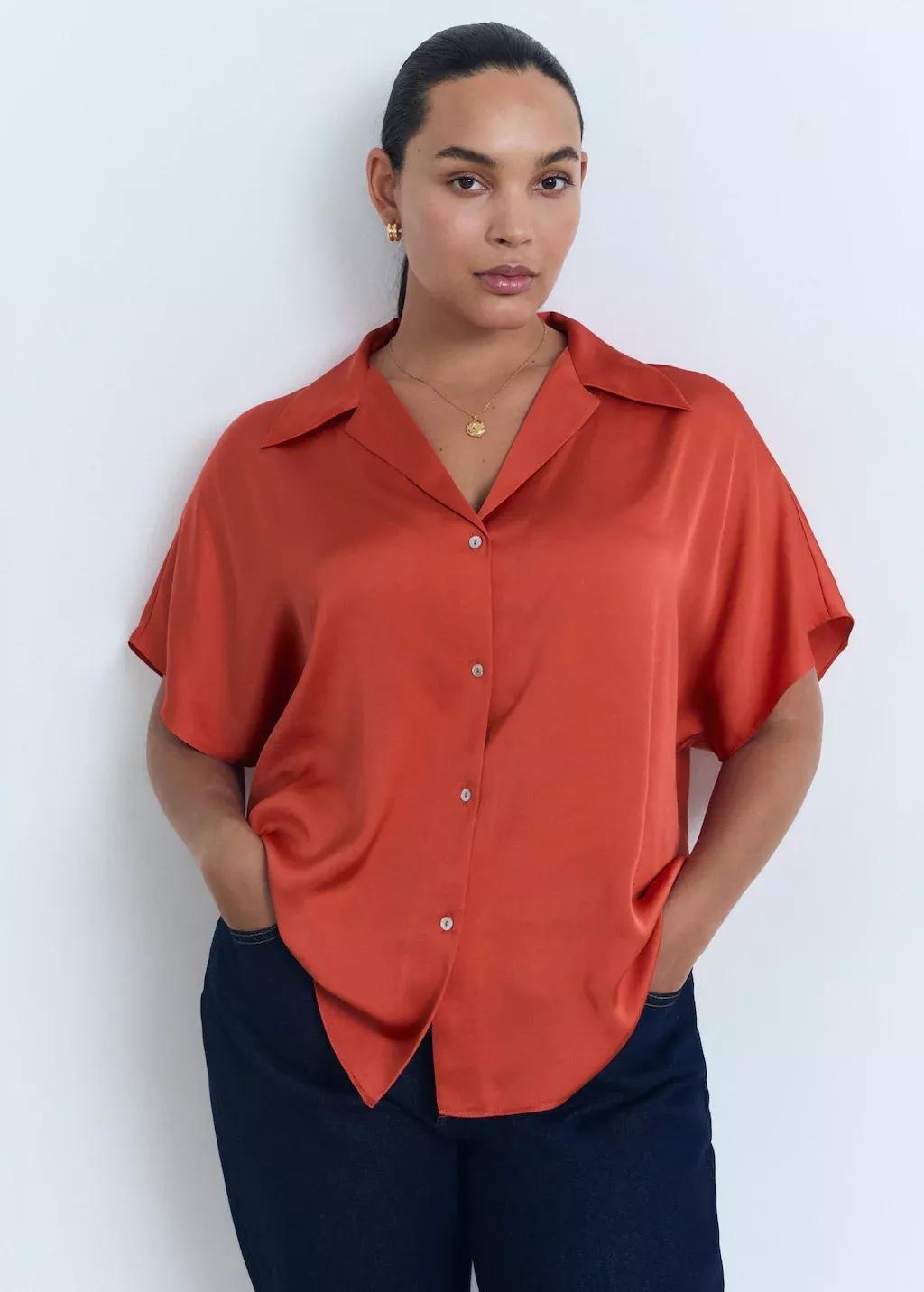 Red Short Sleeve Fluid Shirt, , large image number 6