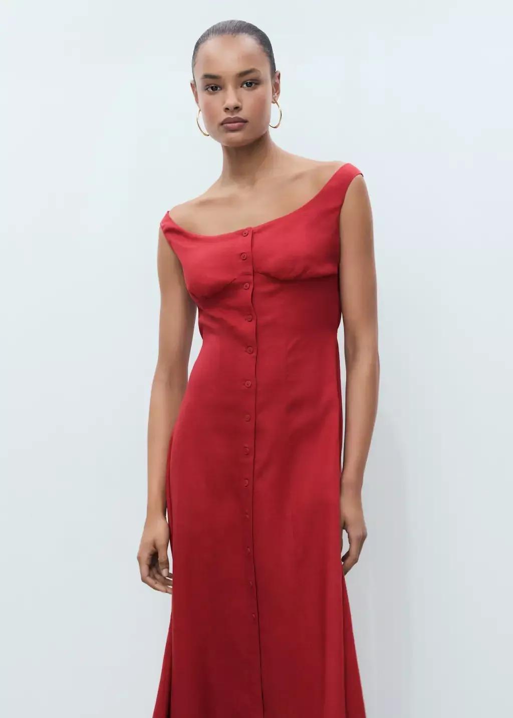 Orange Buttoned Midi Dress, , large image number 0