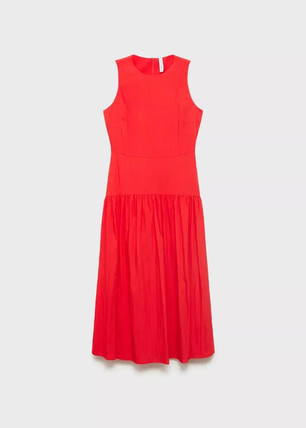 Red Long Dress With Gathered Hem, , large image number 3