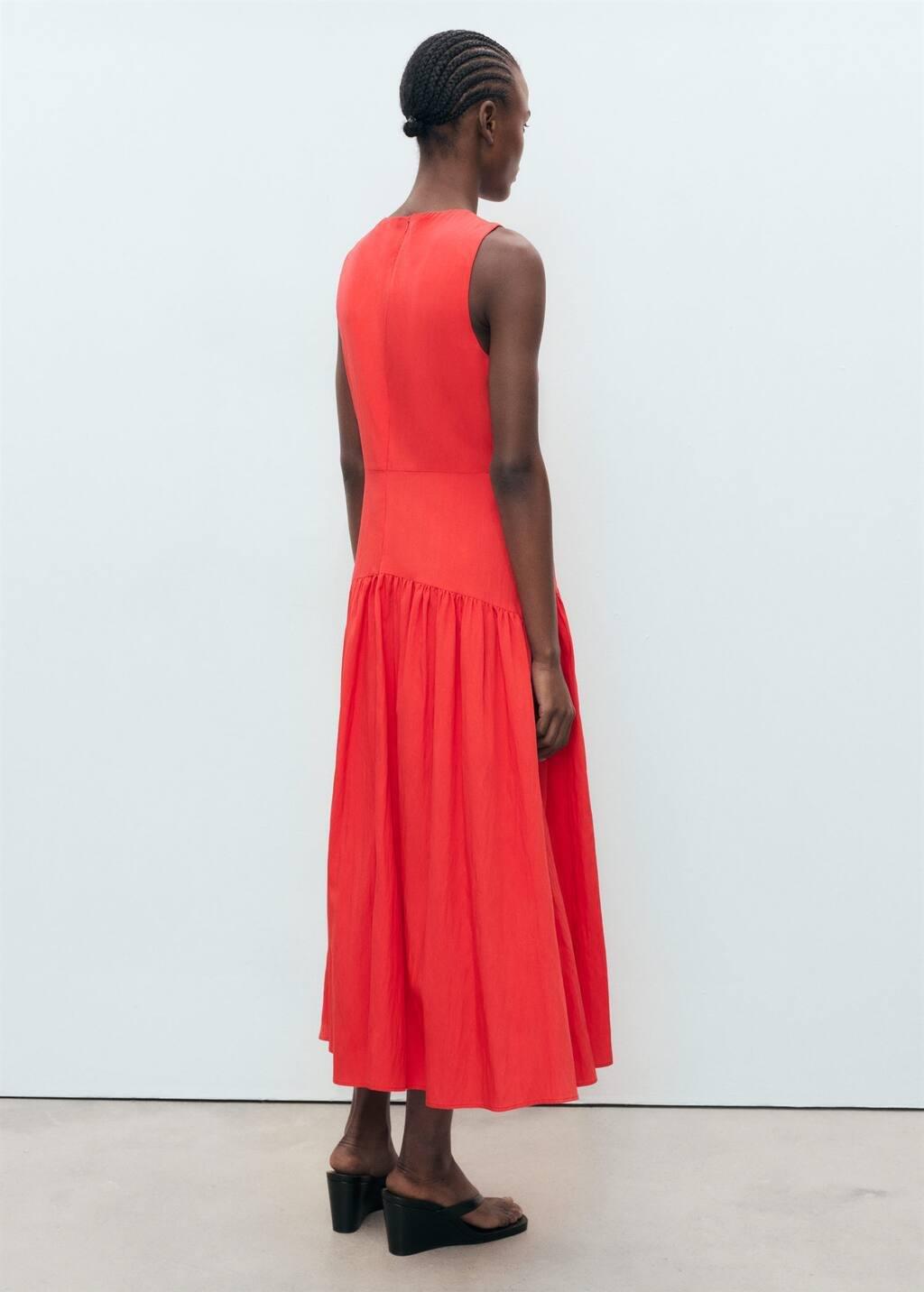 Red Long Dress With Gathered Hem, , large image number 5