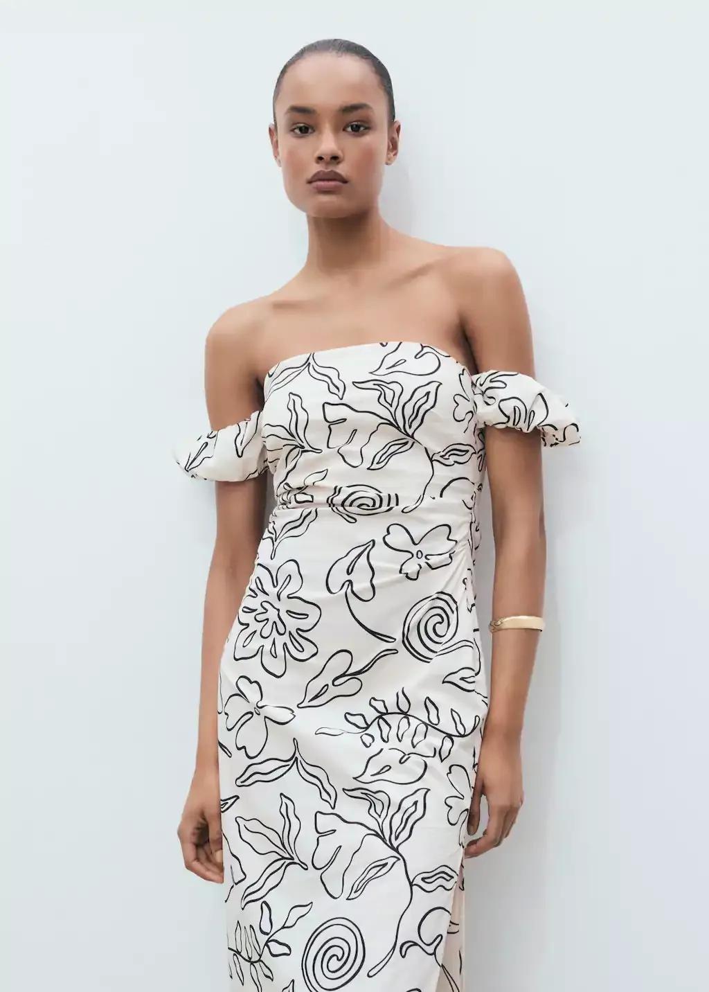 NATURAL WHITE Strapless floral dress, Natural White, medium