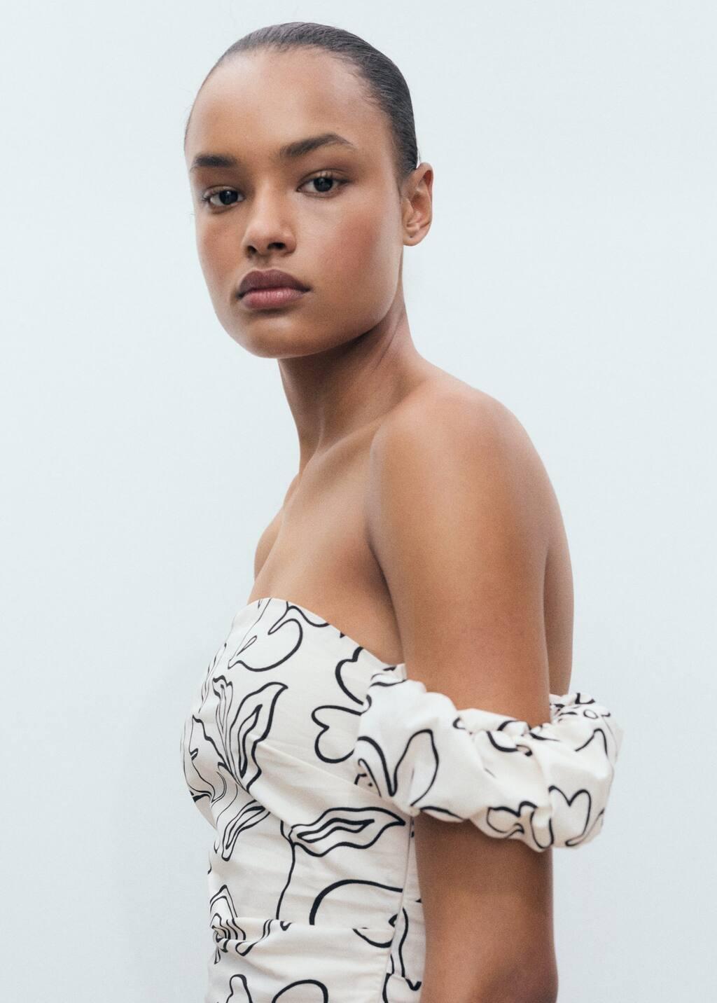 NATURAL WHITE Strapless floral dress, Natural White, medium