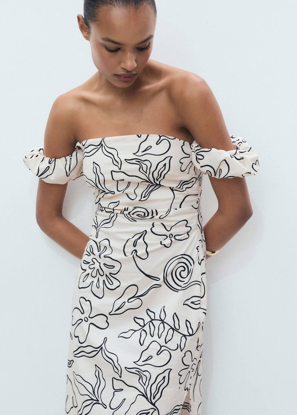 NATURAL WHITE Strapless floral dress, Natural White, medium