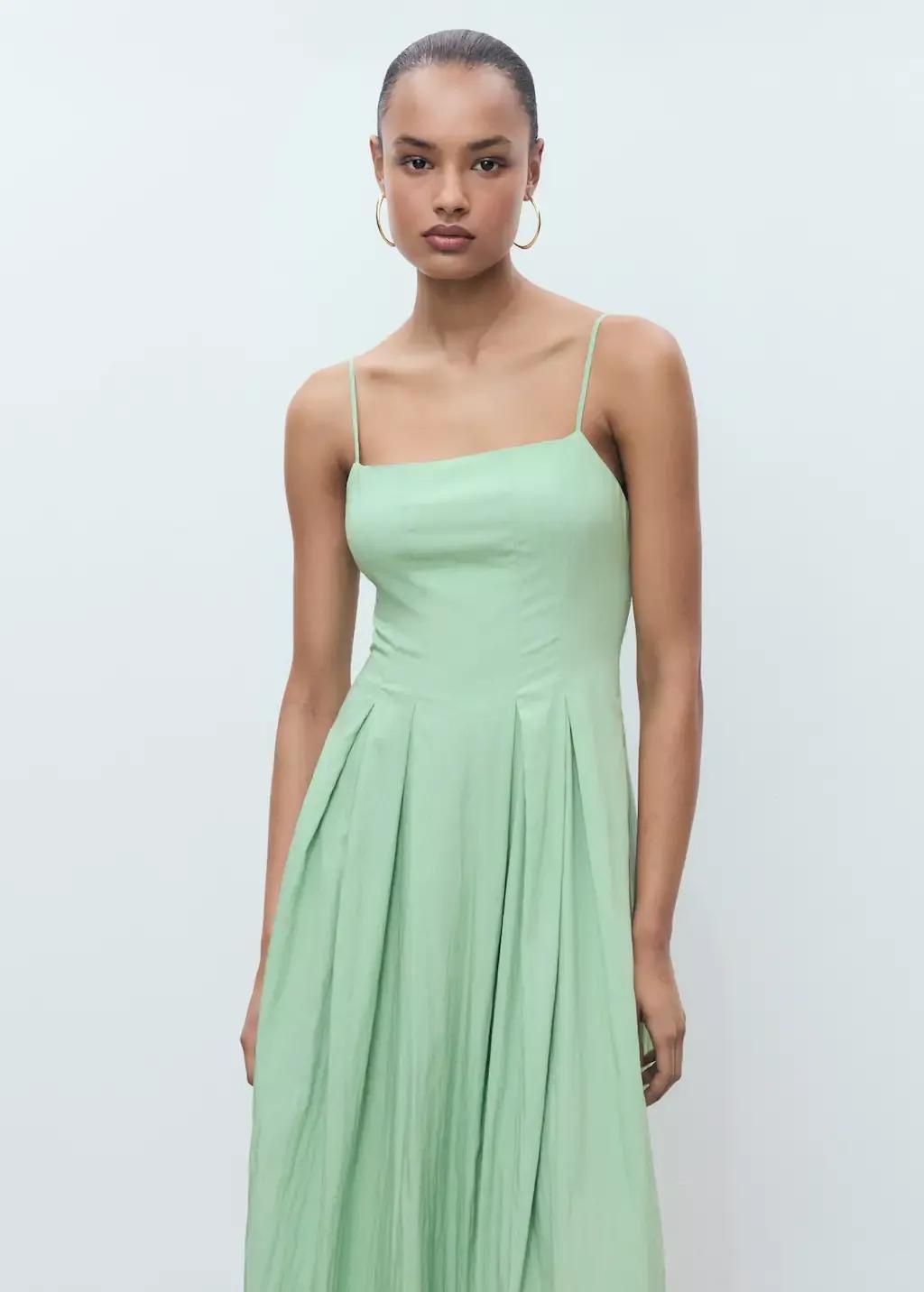 Green Midi-Dress With Pleats, , large image number 0