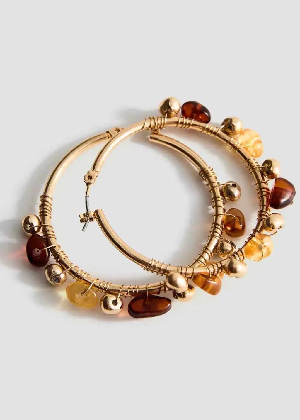 GOLD Combination bead earrings, Gold, medium