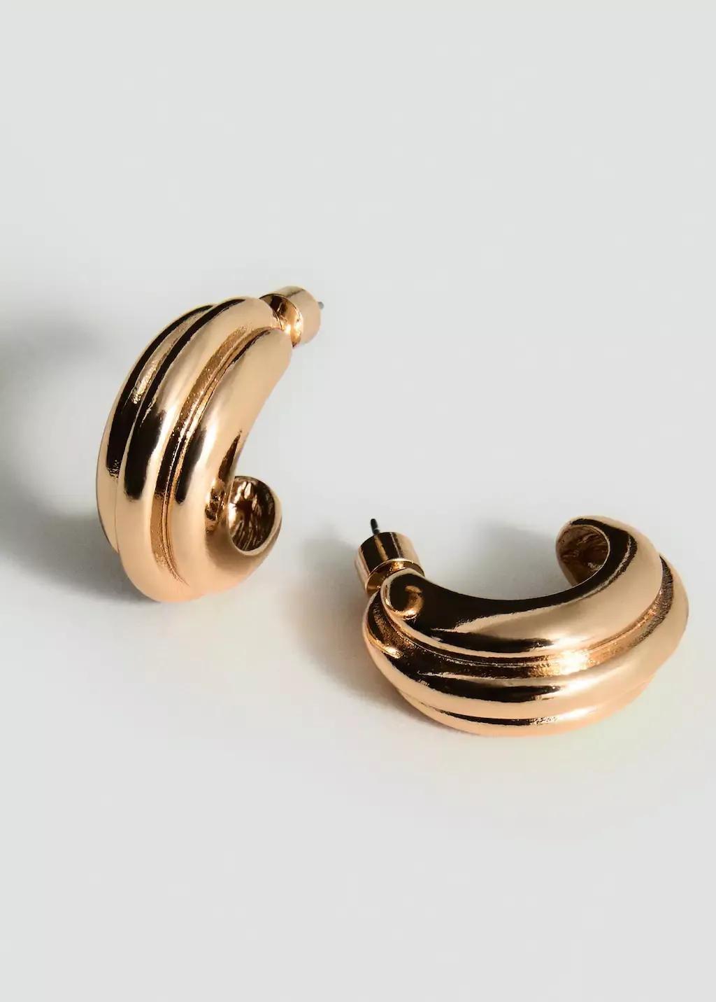 Gold Embossed Hoop Earrings, Gold, medium