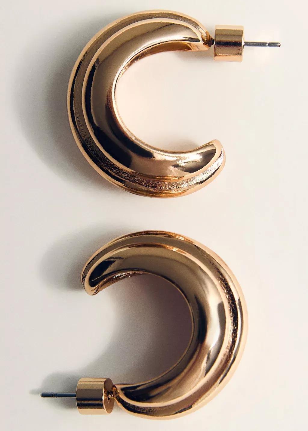 Gold Embossed Hoop Earrings, Gold, medium