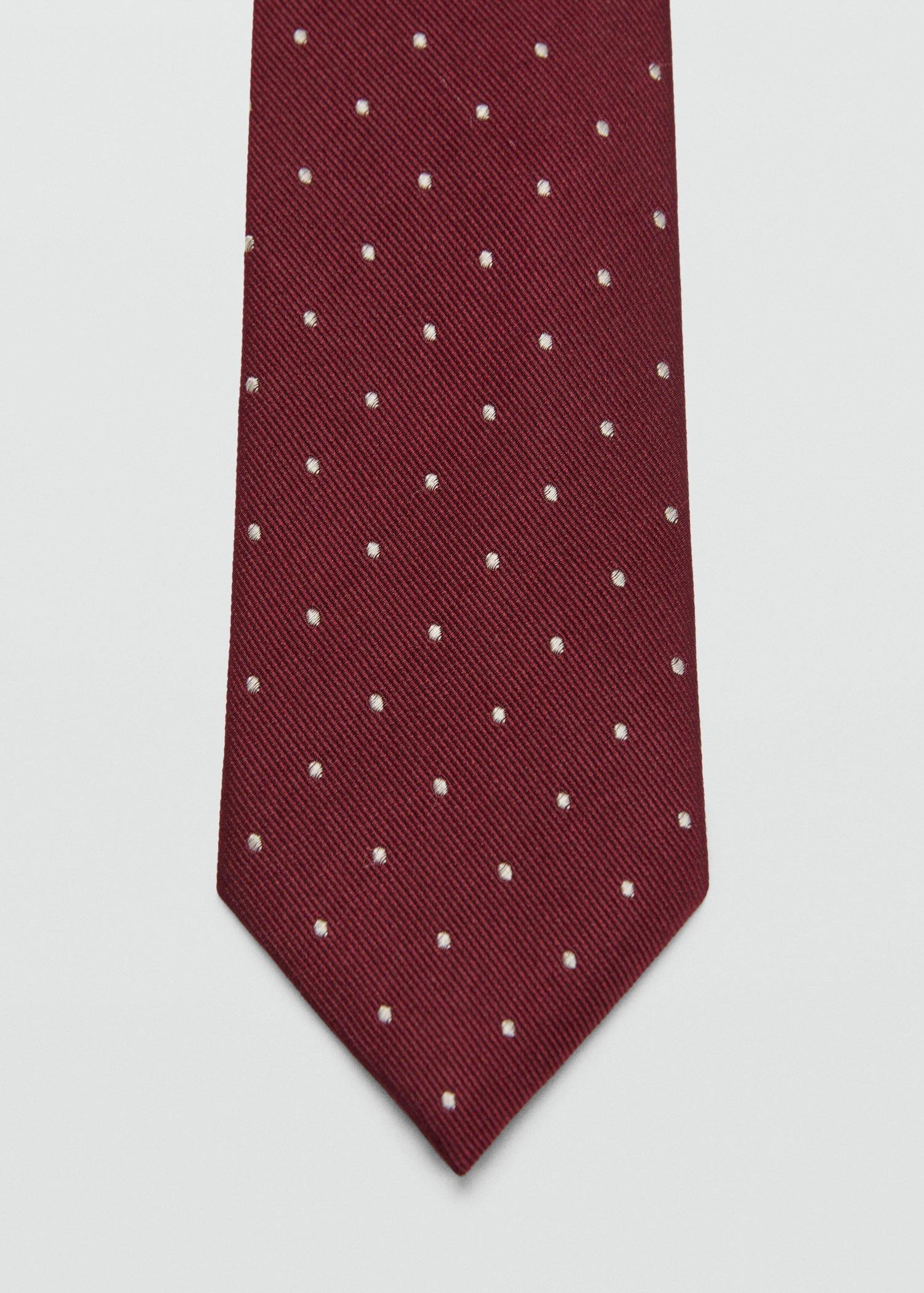 Red Polka-Dot Silk Tie, Dark Red, large image number 0