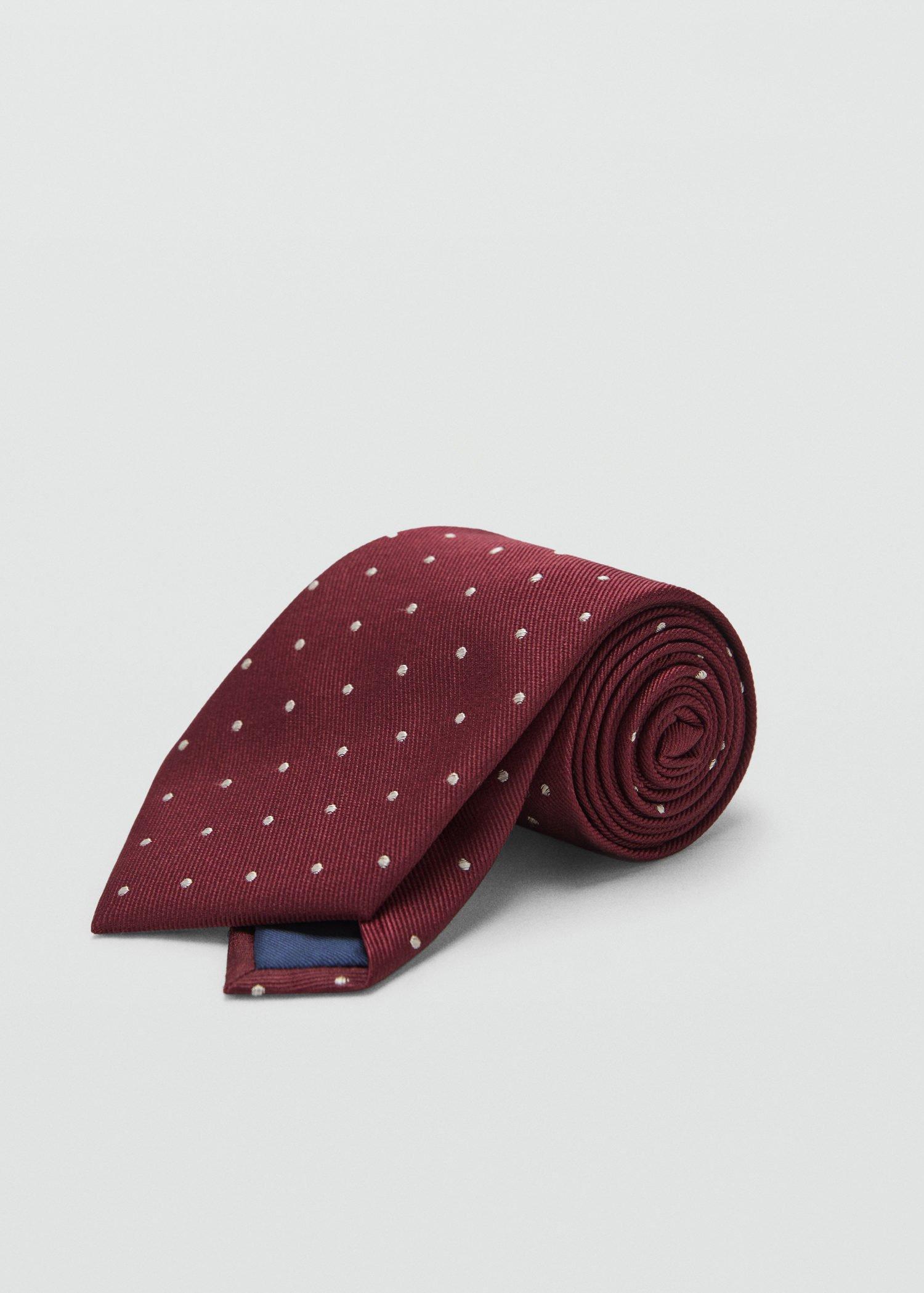 Red Polka-Dot Silk Tie, Dark Red, large image number 1