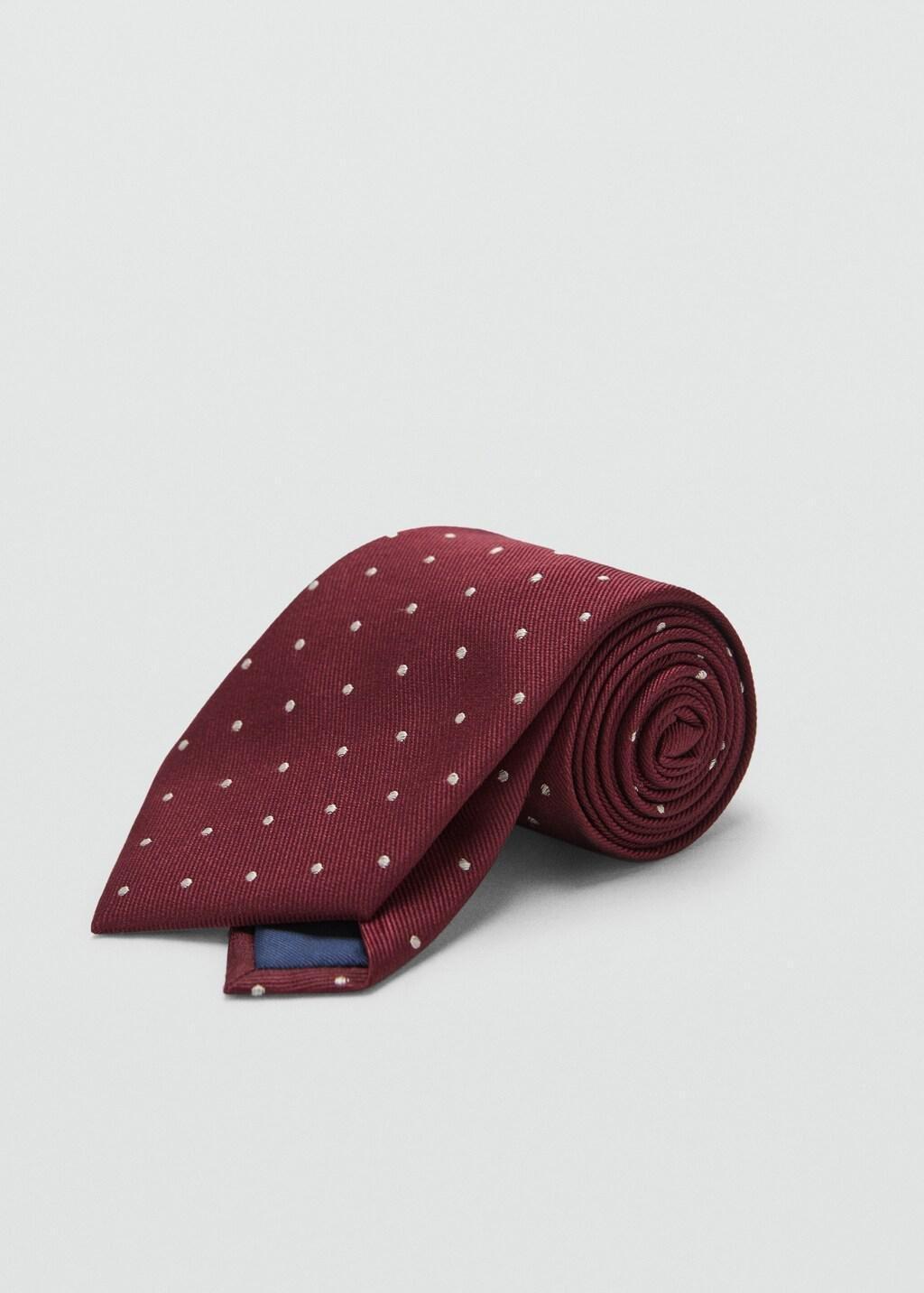 Red Polka-Dot Silk Tie, Dark Red, large image number 4