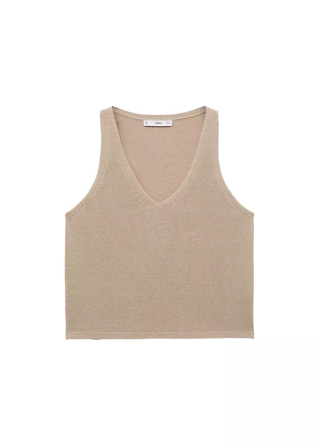 Beige V-Neck Knit Top, , large image number 4