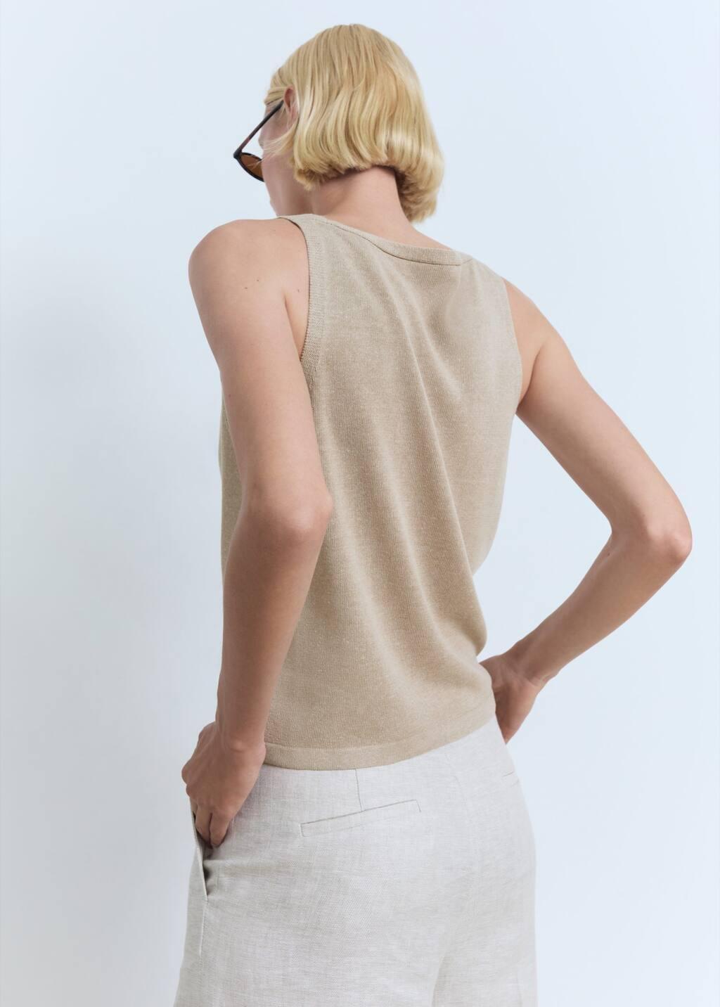Beige V-Neck Knit Top, , large image number 9