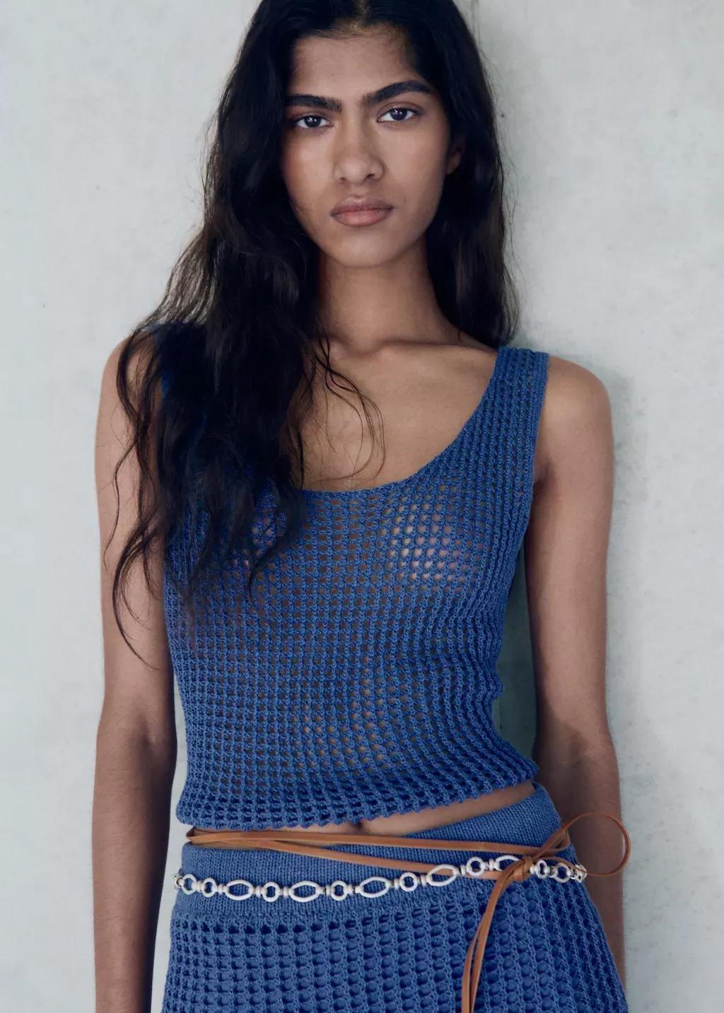 Blue Knitted Crop Top, , large image number 0