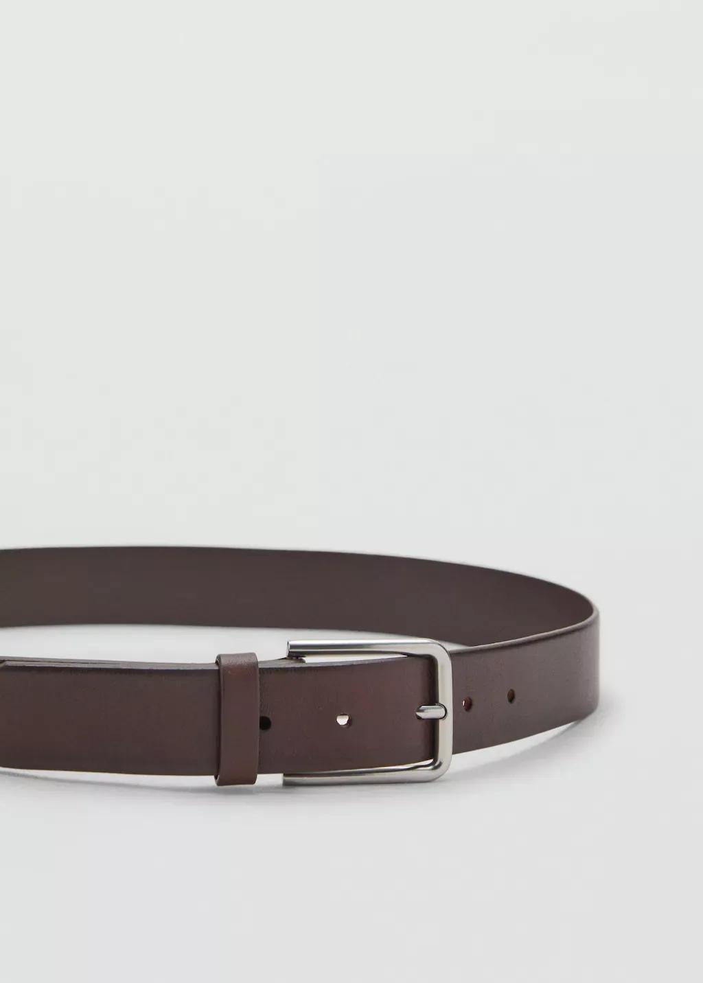 Brown Buckle Leather Belt, Medium Brown, large image number 1