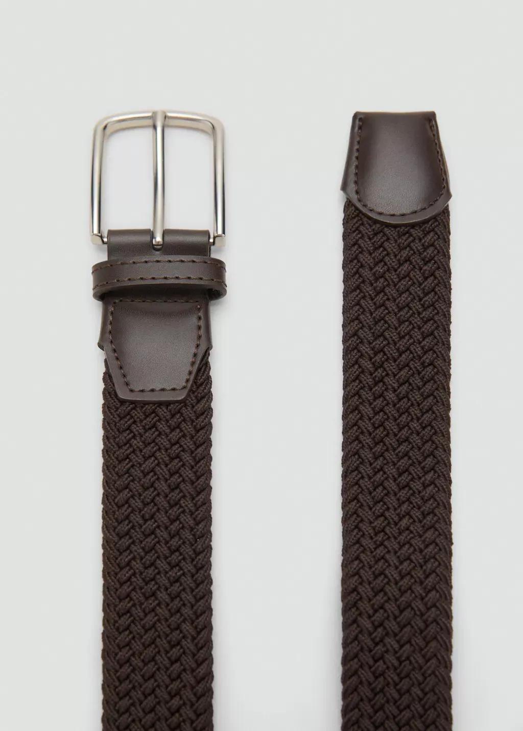 Brown Braided Elastic Belt, Dark Brown, large image number 0
