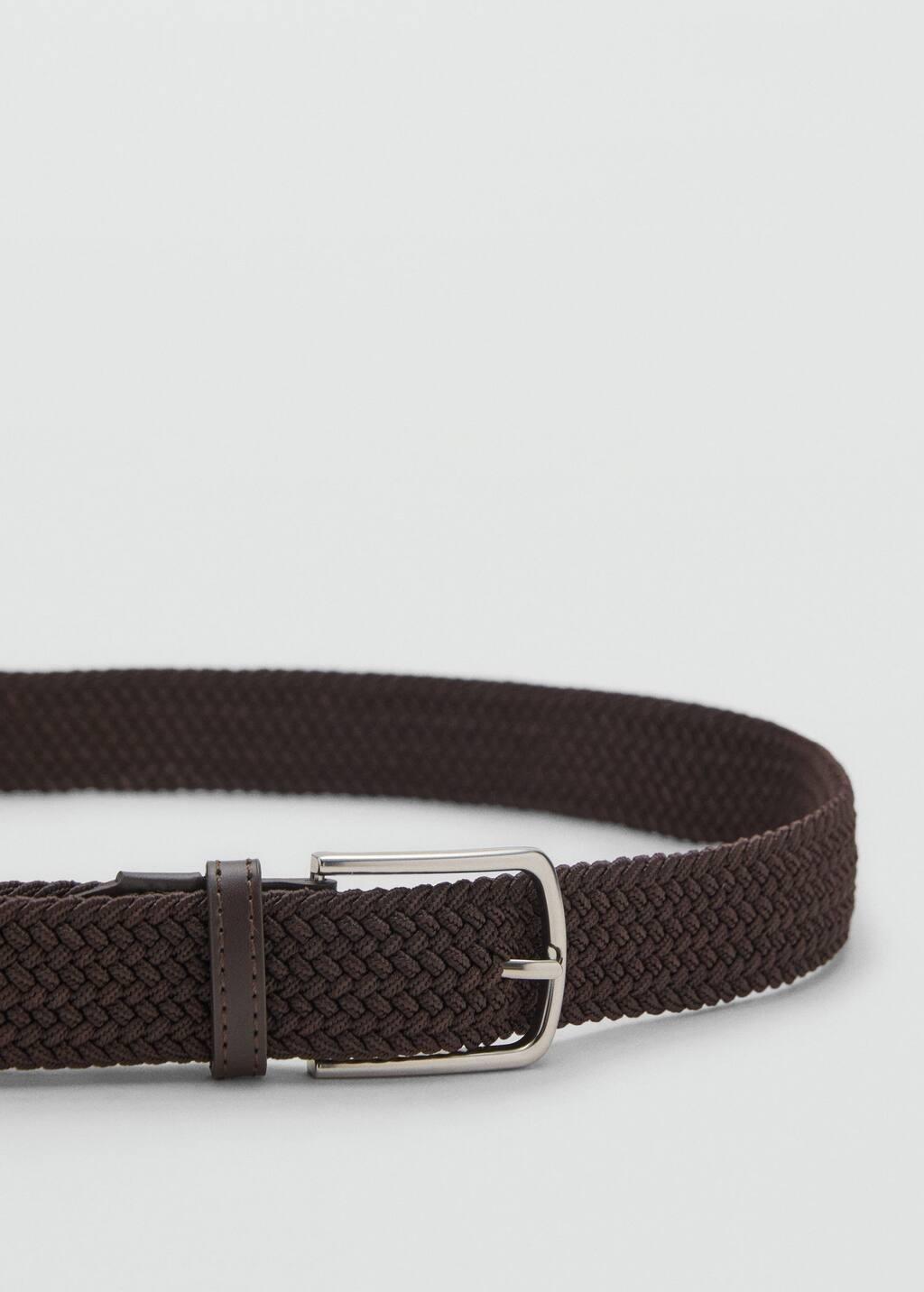 Brown Braided Elastic Belt, Dark Brown, large image number 1