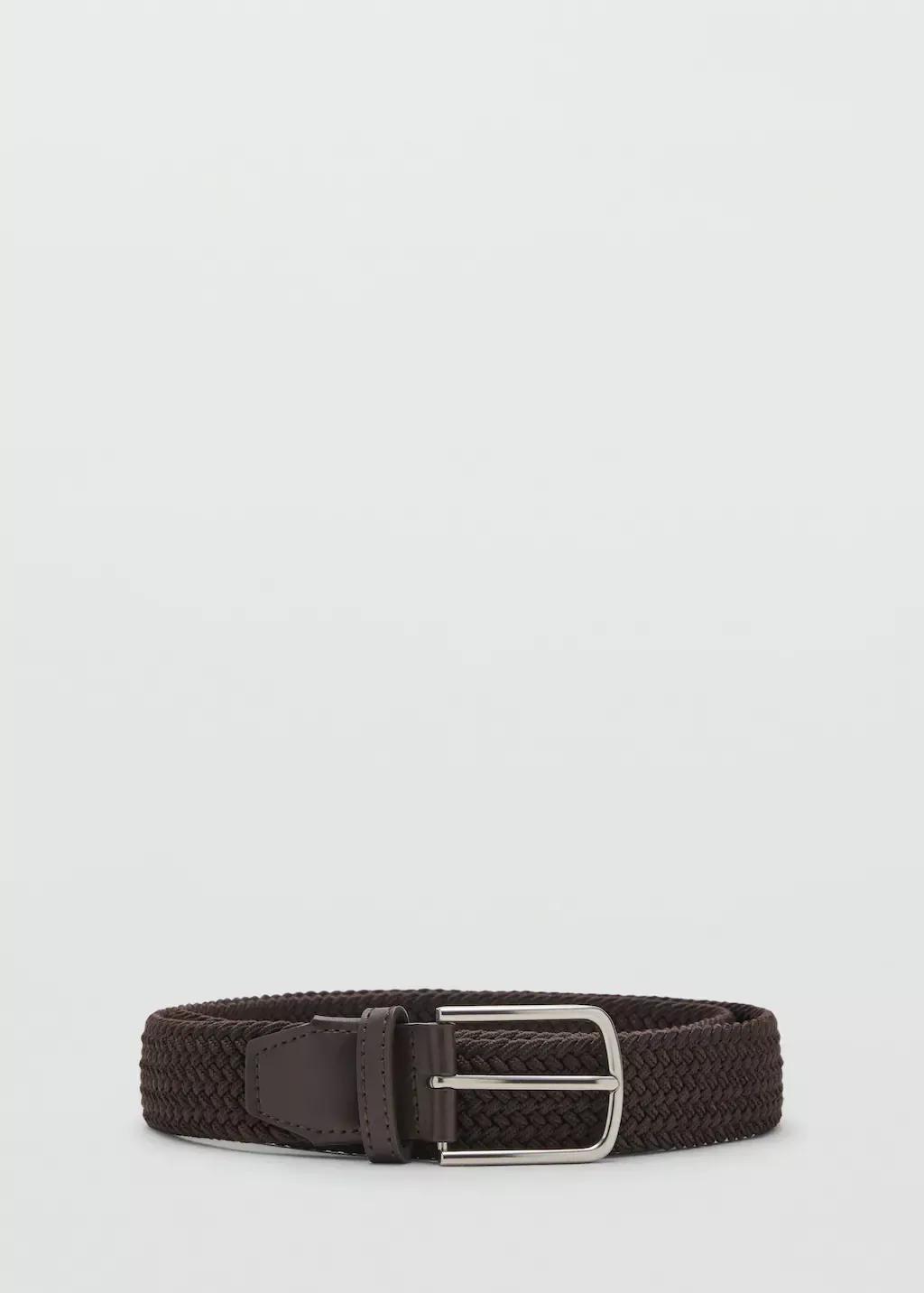 Brown Braided Elastic Belt, Dark Brown, large image number 2