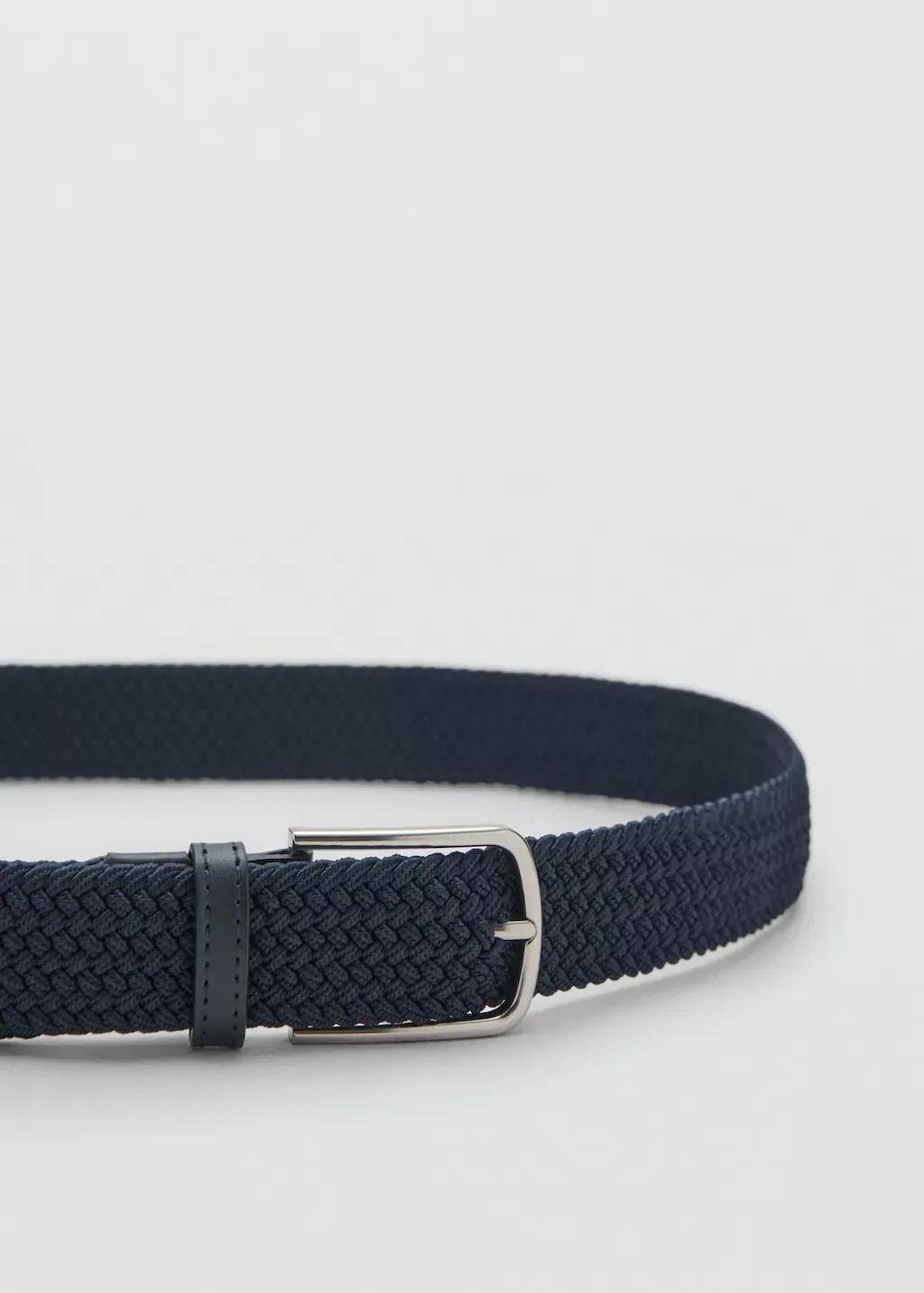Navy Braided Elastic Belt, Navy, large image number 1