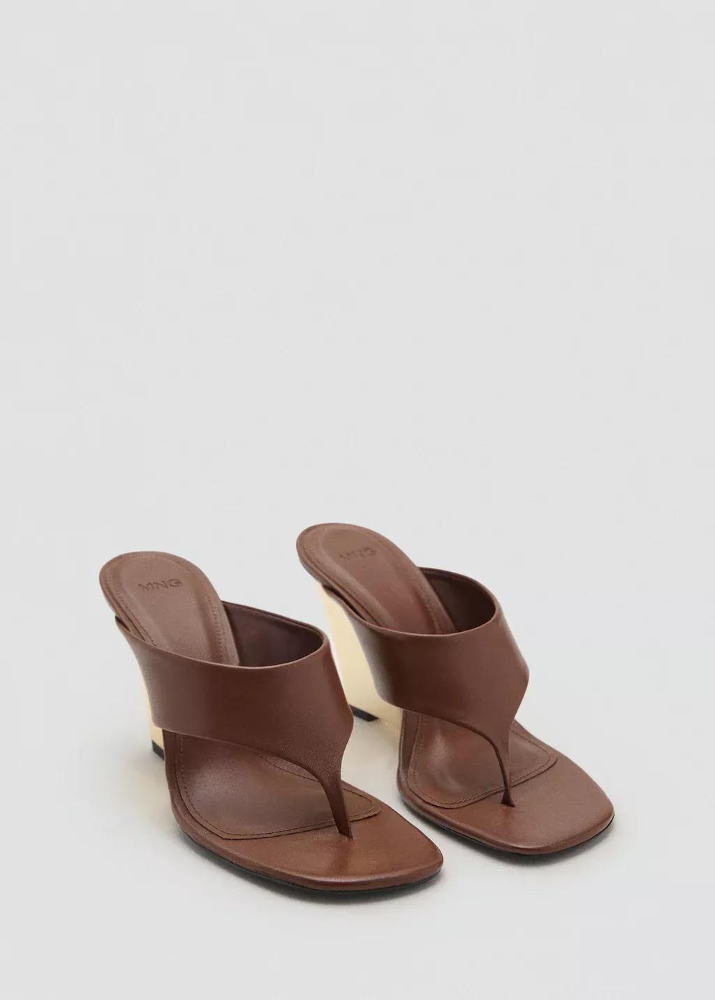 Brown Contrast Wedge Leather Sandal, , large image number 0
