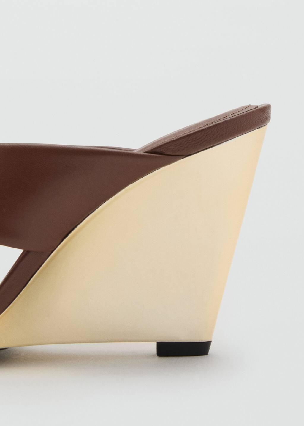 Brown Contrast Wedge Leather Sandal, , large image number 1
