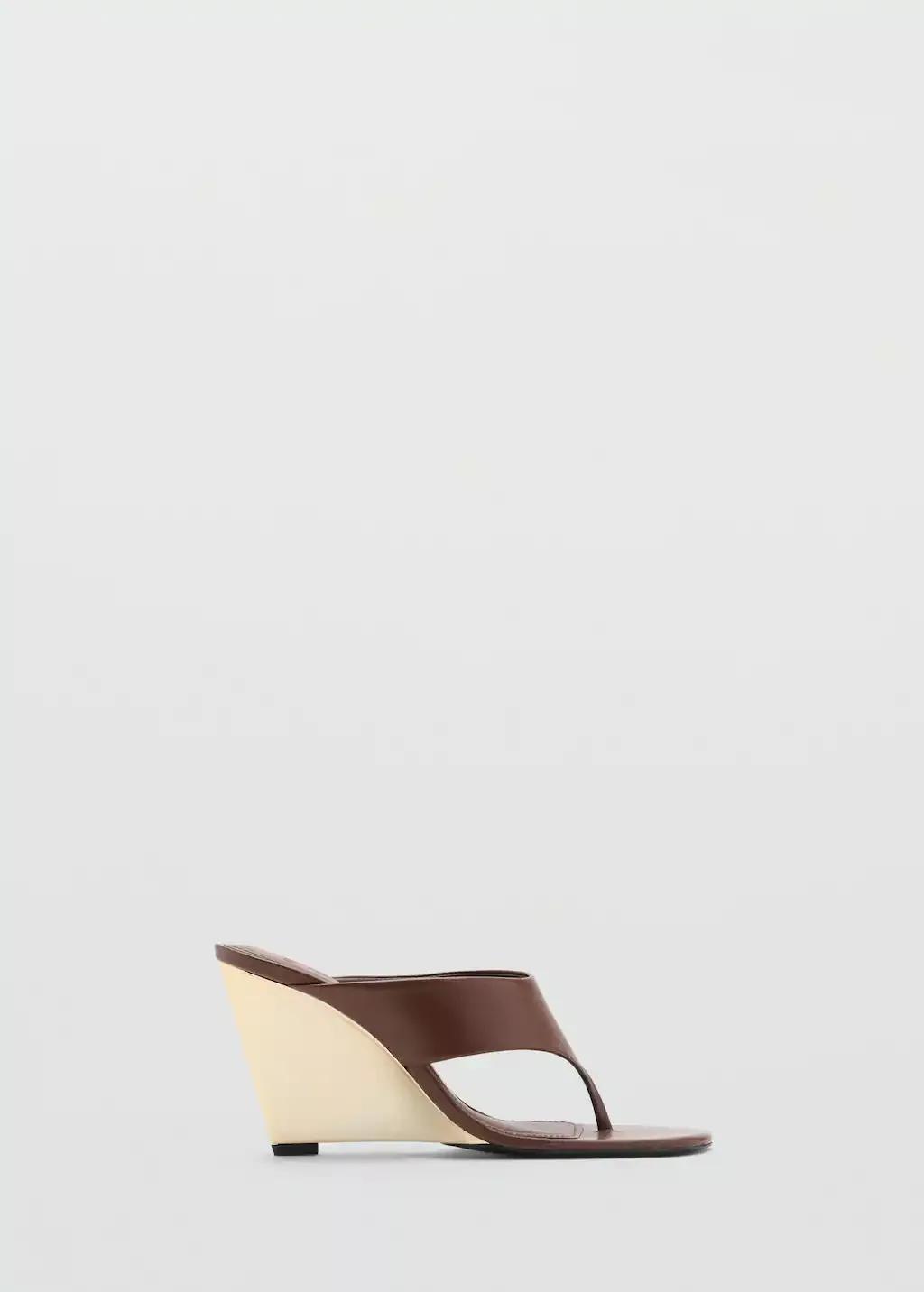 DARK BROWN Contrast wedge leather sandal, 0201_32, large image number 3