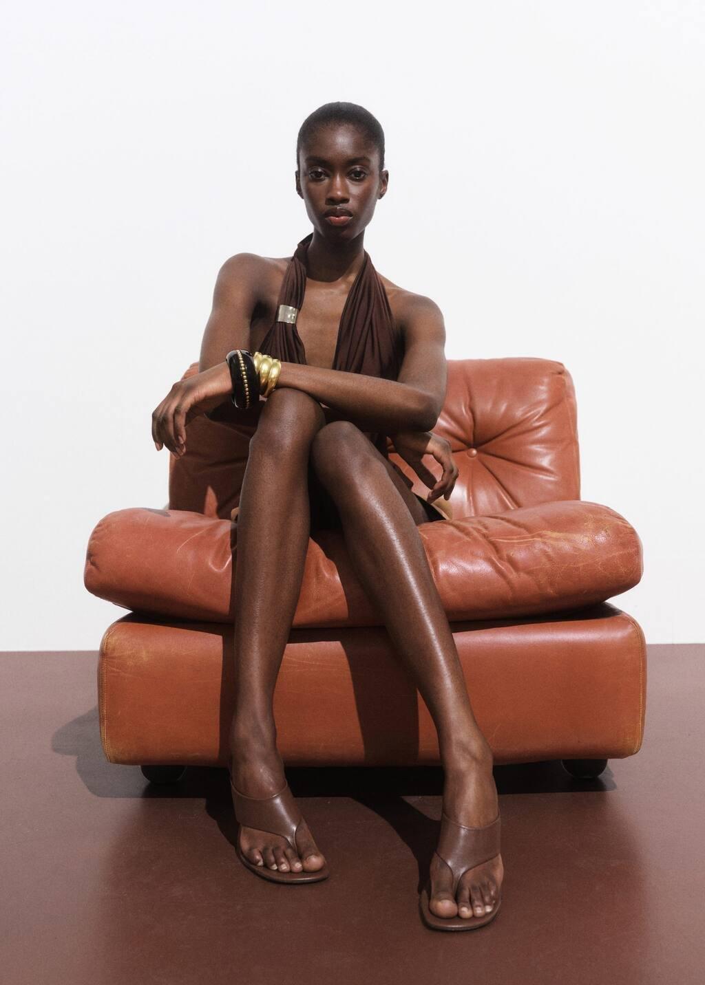 DARK BROWN Contrast wedge leather sandal, 0201_32, medium