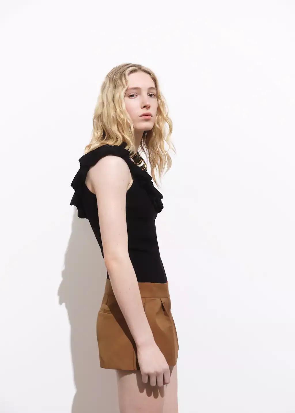 Black Ruffle Knit Top, , large image number 0