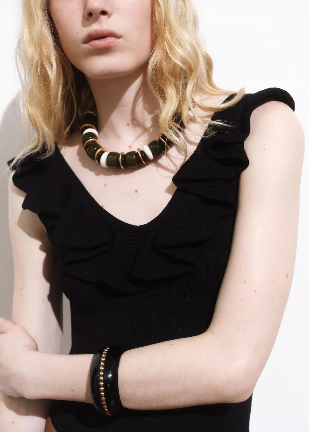 Black Ruffle Knit Top, , large image number 1
