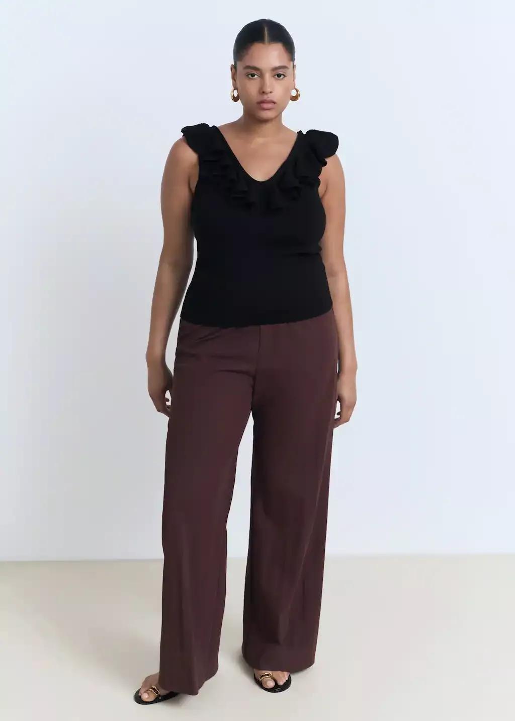 Black Ruffle Knit Top, , large image number 3