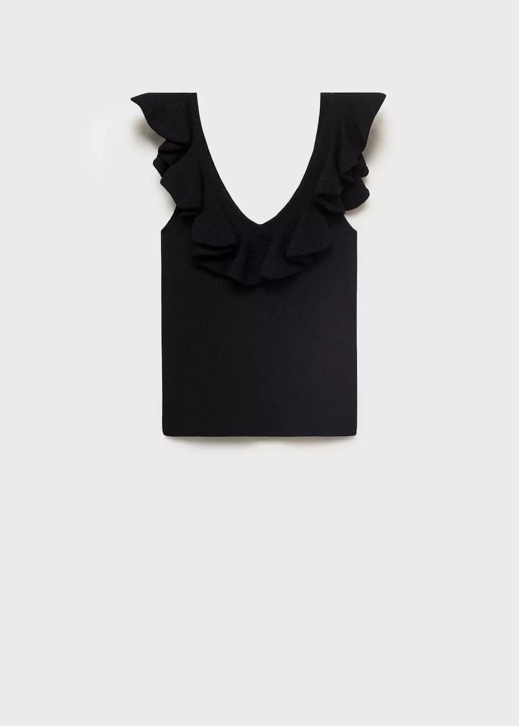 Black Ruffle Knit Top, , large image number 4