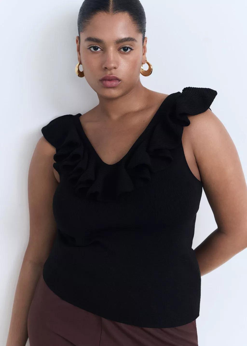 Black Ruffle Knit Top, , large image number 7