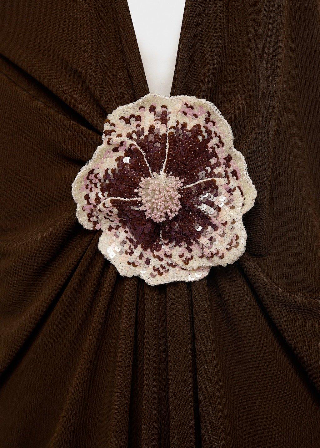 Brown Halter Dress With Flower Detail, , large image number 3