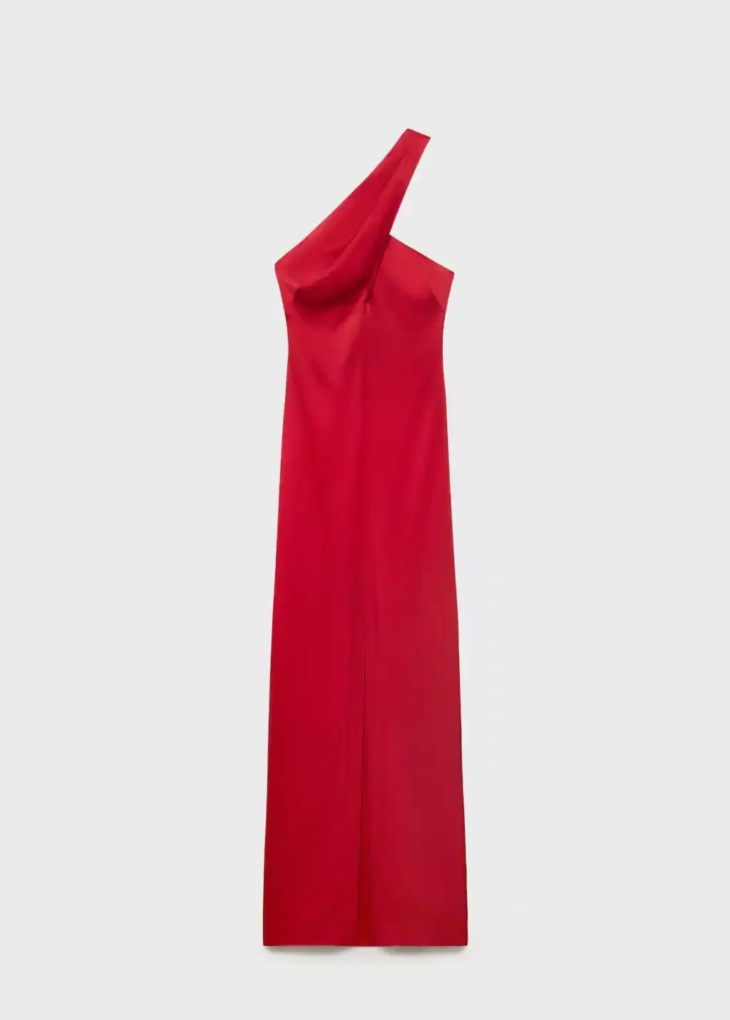 Red Cross-Neckline Slit Dress, , large image number 0