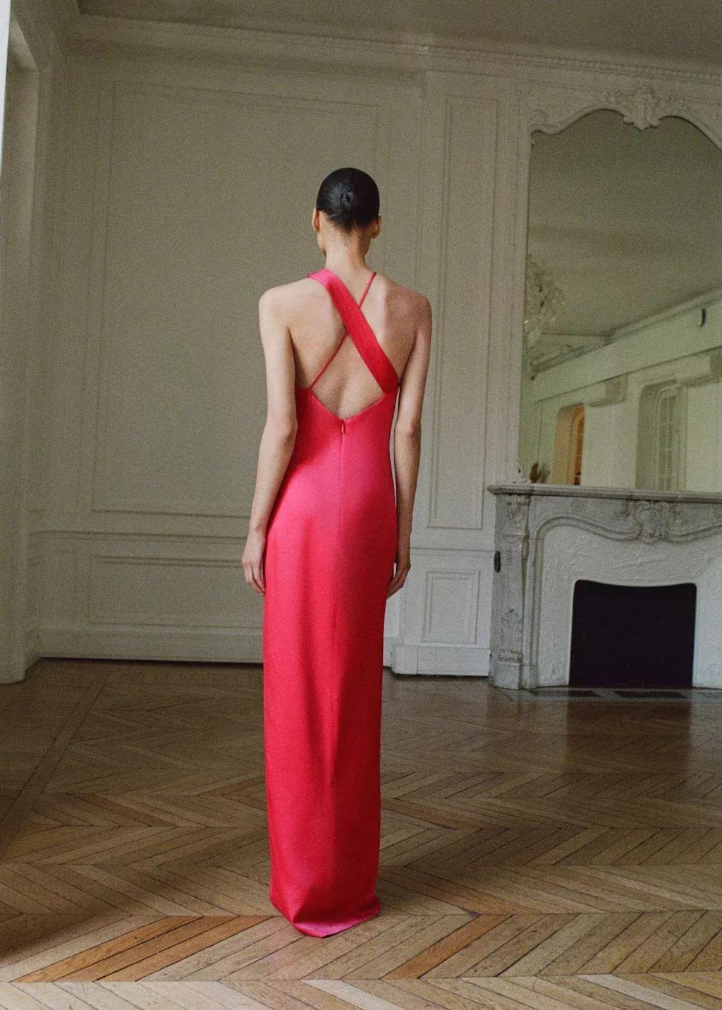 Red Cross-Neckline Slit Dress, , large image number 2