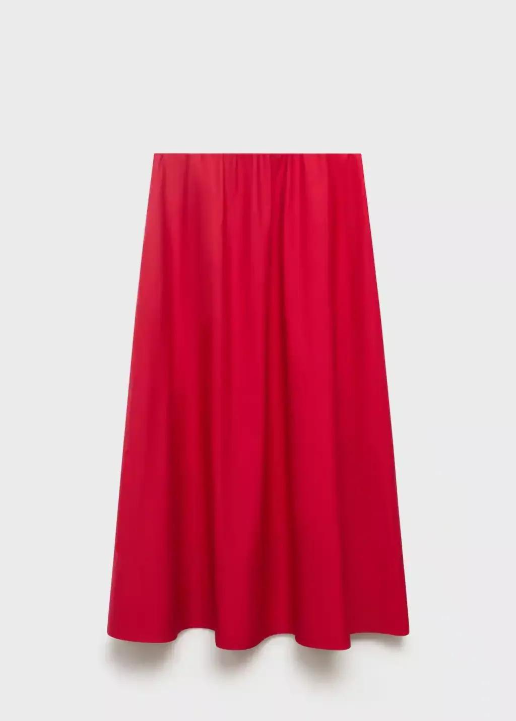 Red Flared Cotton Skirt, , large image number 0