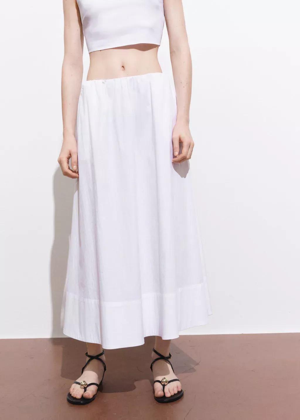 White Flared Cotton Skirt, , large image number 1