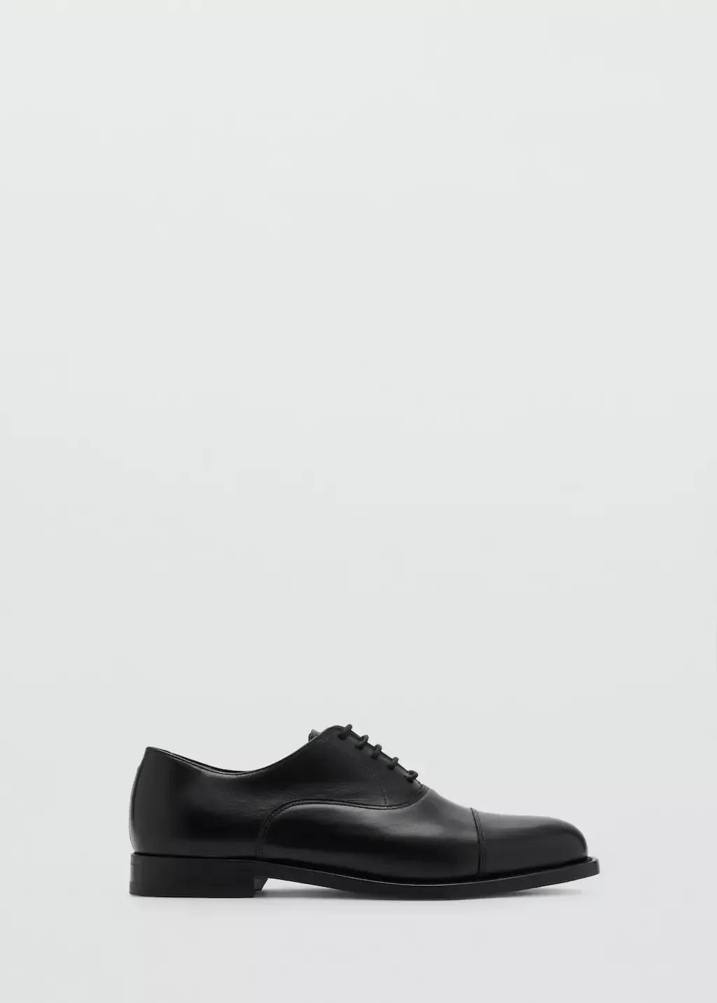 Black Oxford Style Leather Shoe, Black, large image number 3