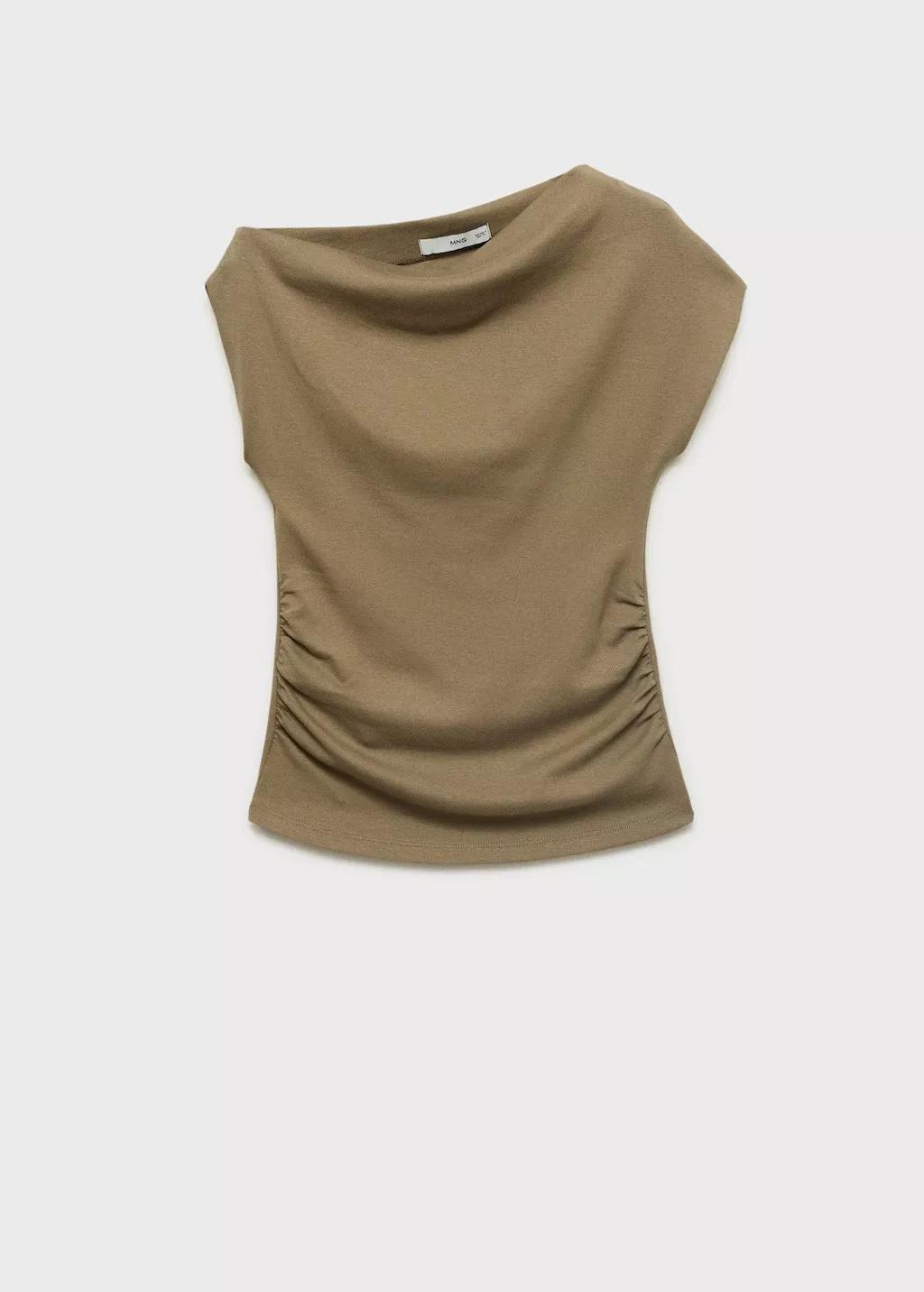 Khaki Asymmetrical Fitted Top, , large image number 0
