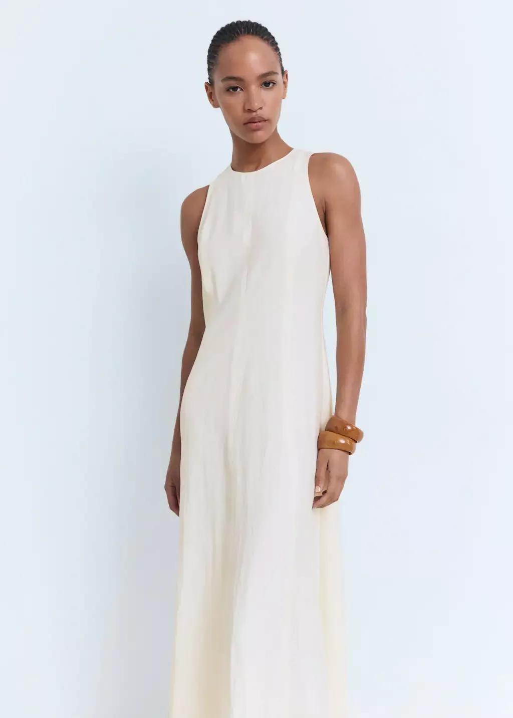 Beige Flared Midi-Dress, , large image number 1