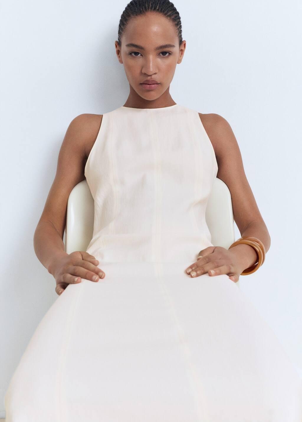 Beige Flared Midi-Dress, , large image number 3