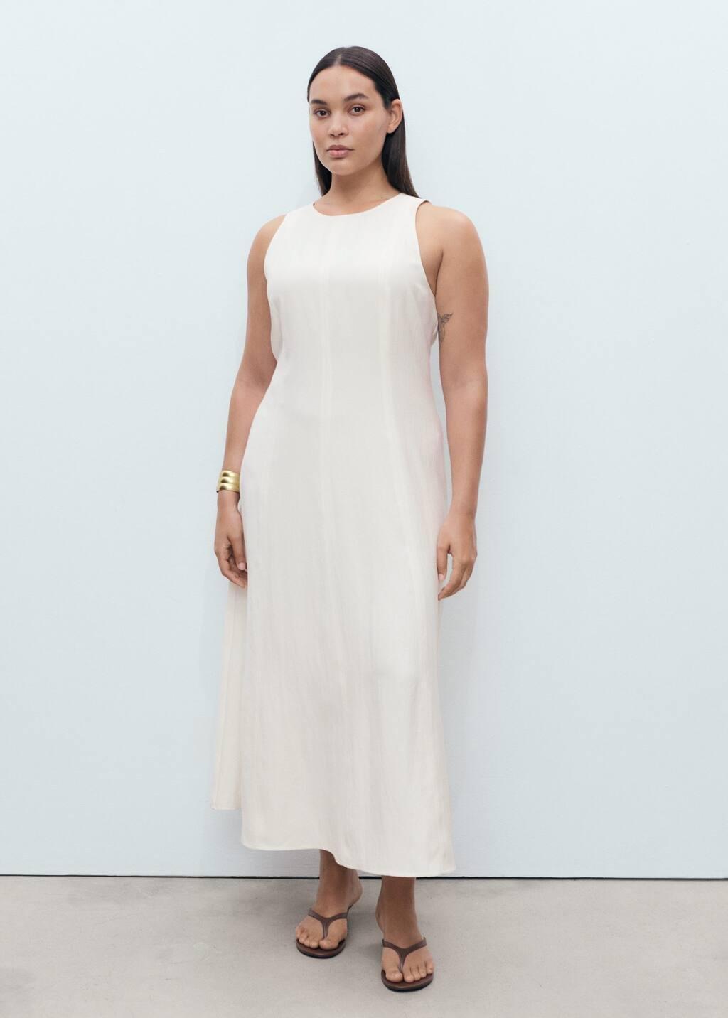 Beige Flared Midi-Dress, , large image number 5