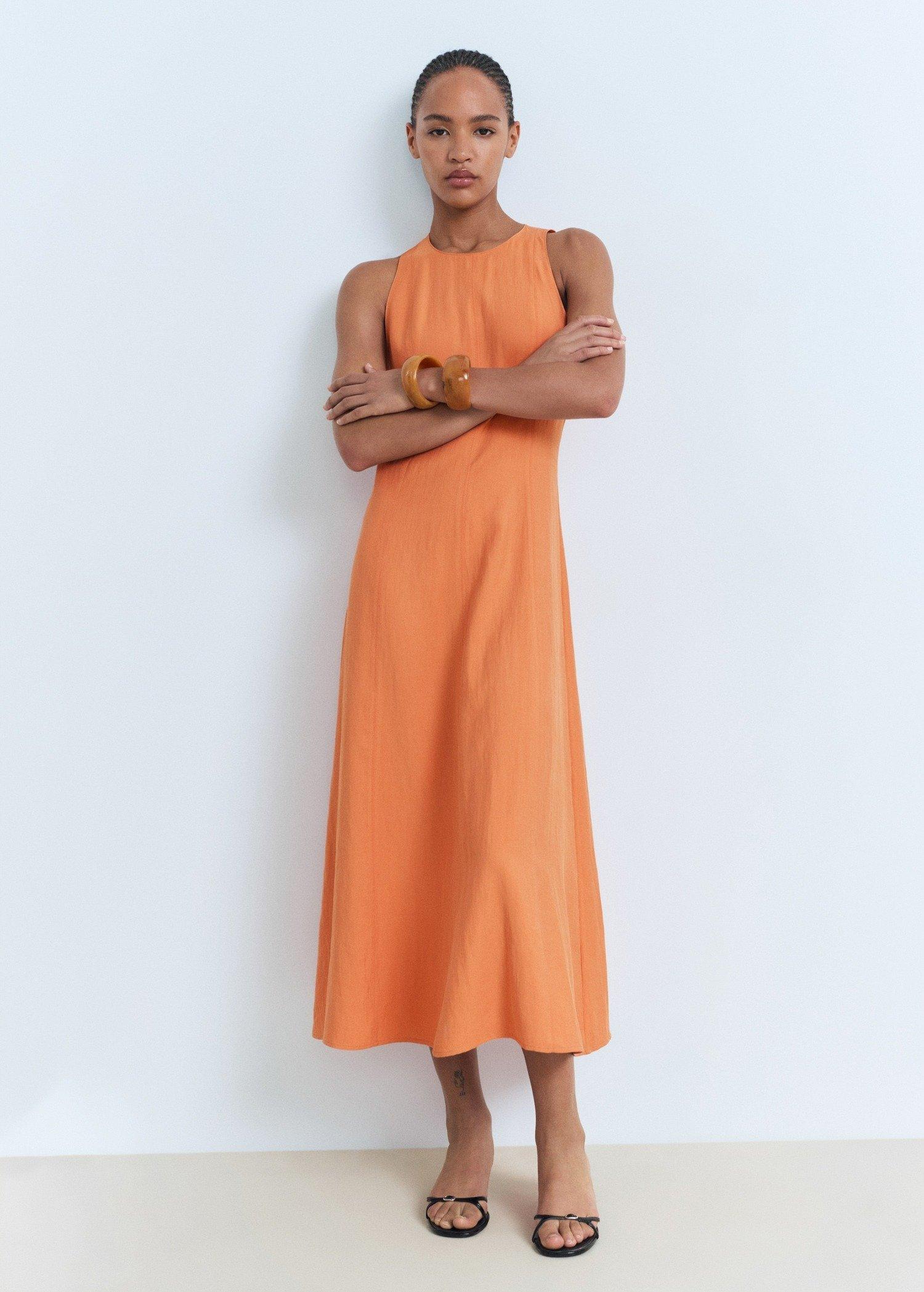 Orange Flared Midi-Dress, Light-Pastel Orange, large image number 2