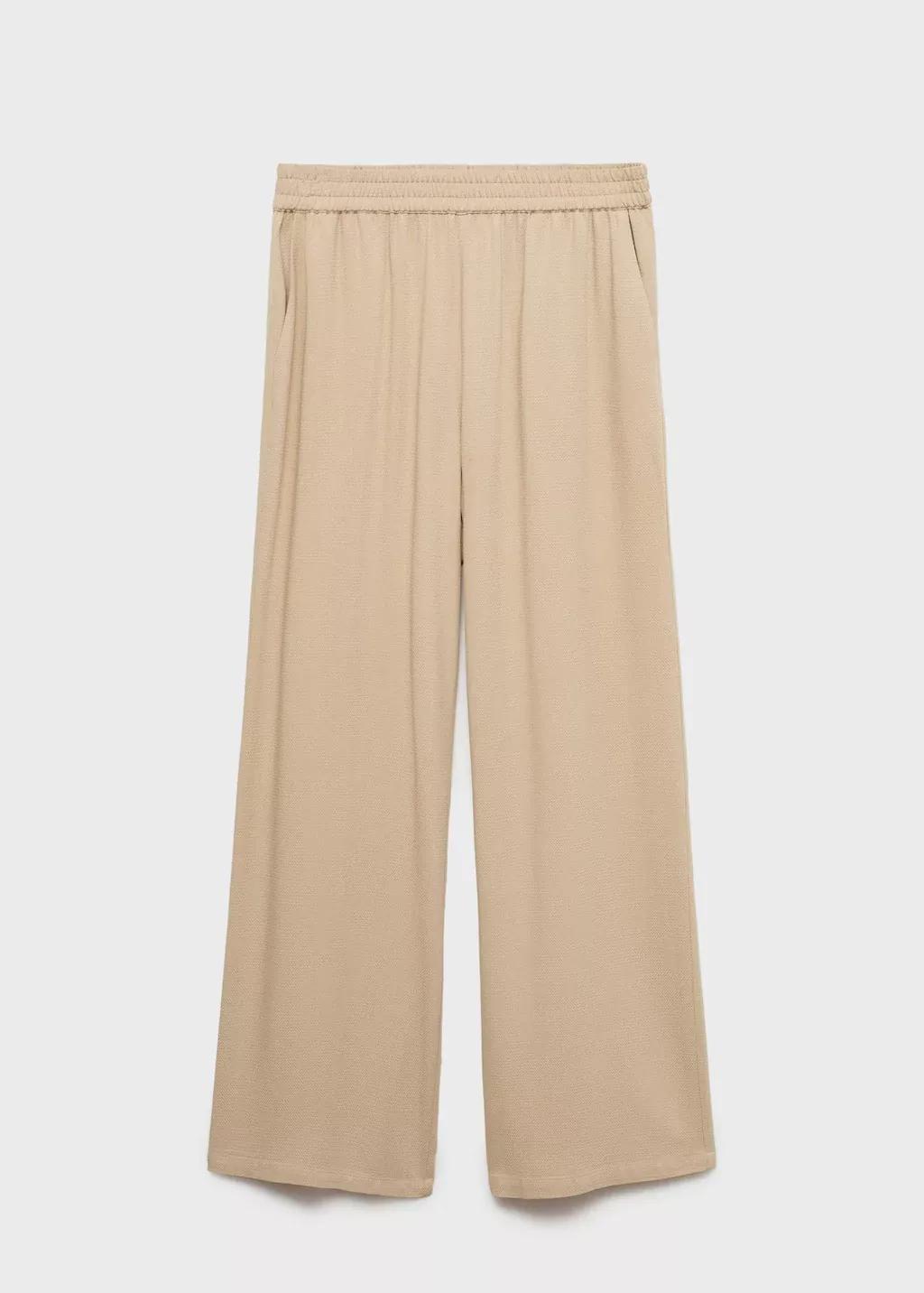 Beige Straight-Fit Trousers With Elastic Waist, Light Beige, medium