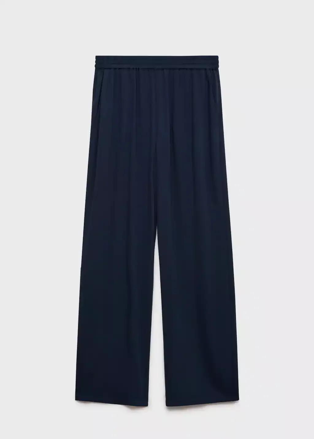 Navy Straight-Fit Trousers With Elastic Waist, , large image number 0