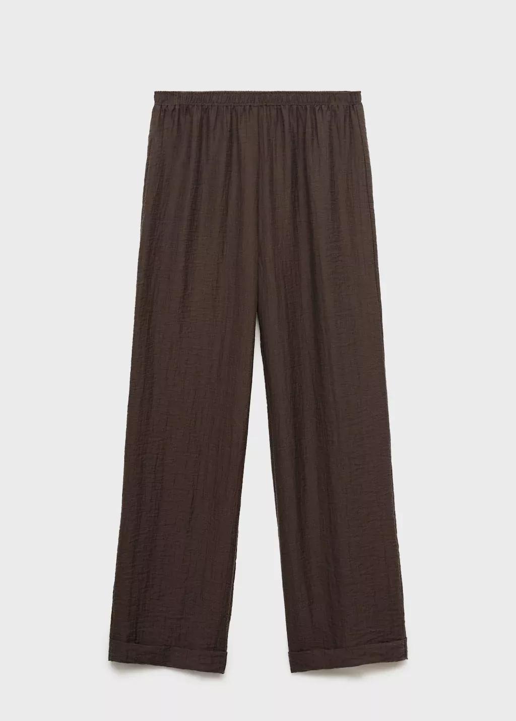 Brown Lyocell Trousers With Elastic Waistband, Dark Brown, large image number 0