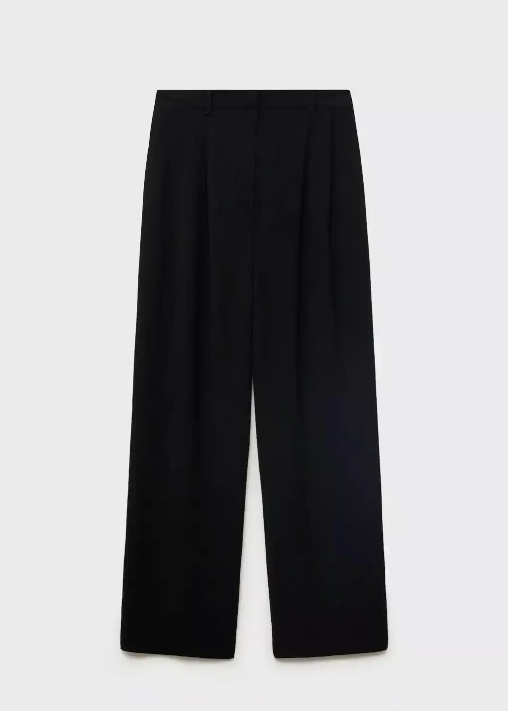 Black Straight-Fit Pleated Trousers, Black, large image number 0
