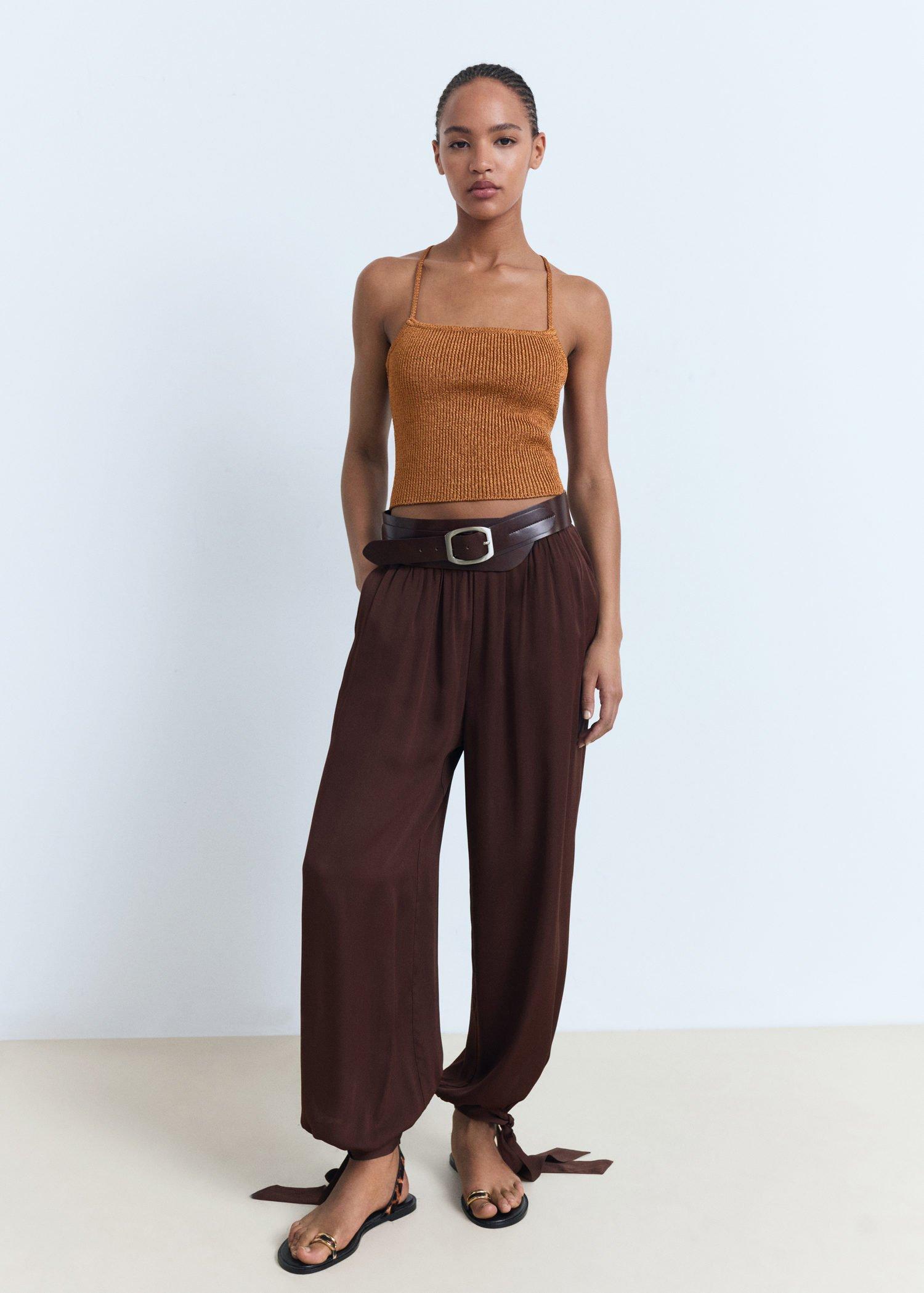 Brown Balloon-Style Trousers With Bows, , large image number 0
